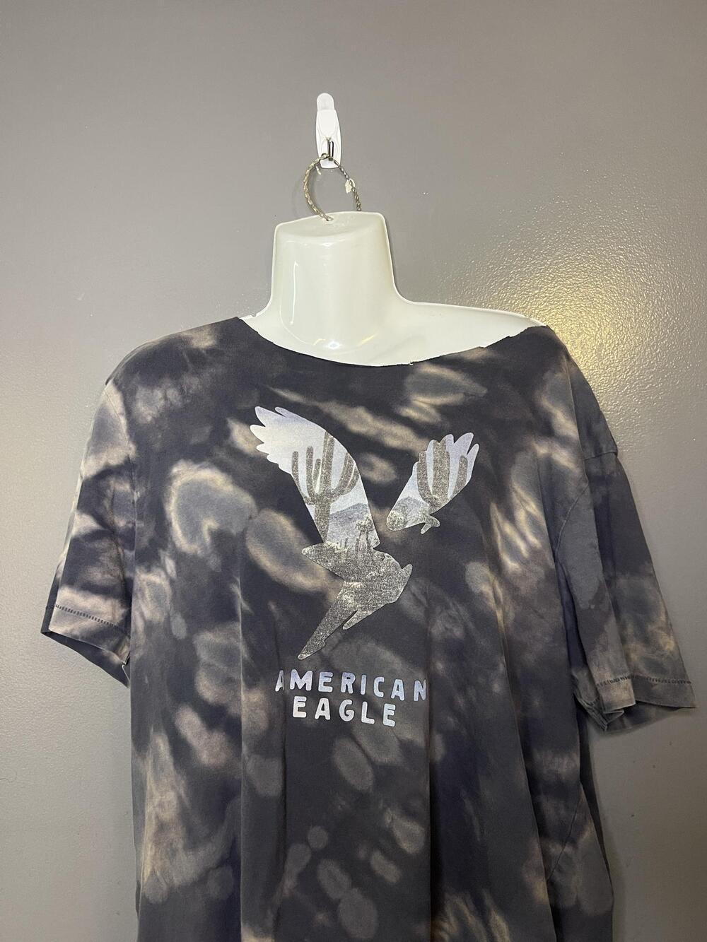 American Eagle Shirt Mens Medium Gray Tie Dye Super Soft Eagle Logo Graphic Tee
